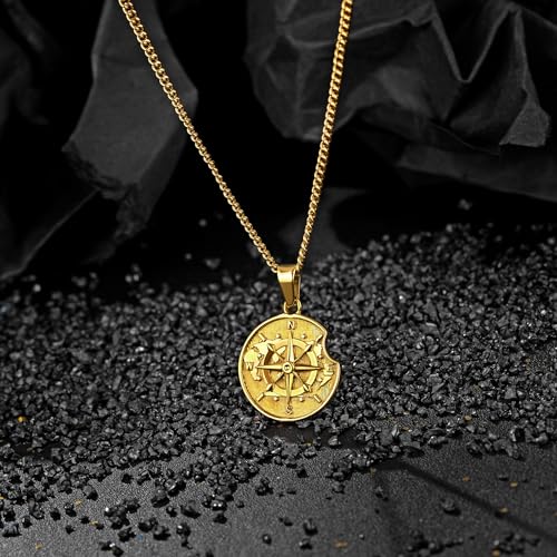 murtoo Compass Pendant Necklace for Men, Gold Silver Stainless Steel Mens Compass Necklaces, Stylish Jewelry Gift for Men Him Her4