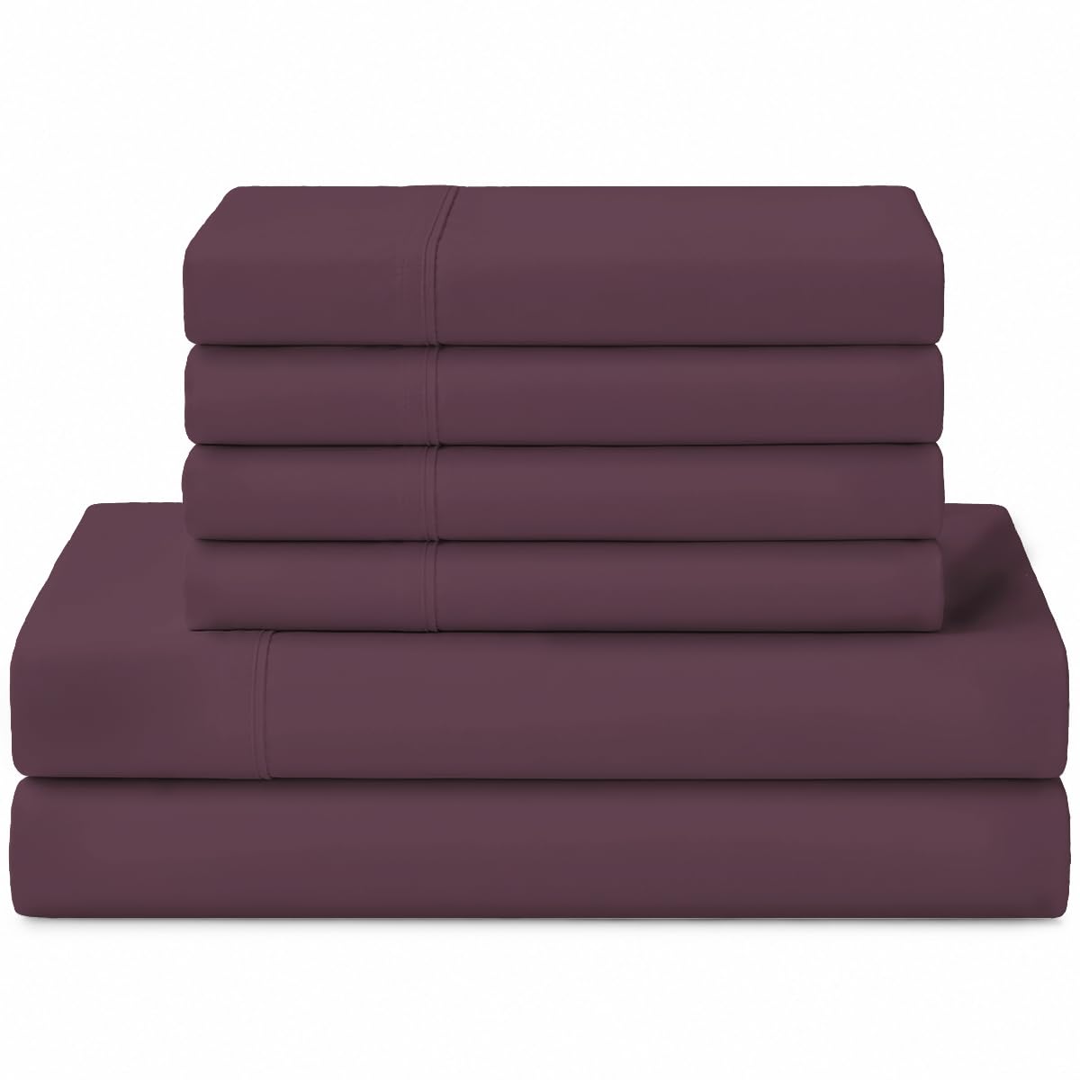 Linen Home 100% Cotton Percale Sheets King Size, Damson Berry, Deep Pocket, 6 Pieces Set- 1 Flat, 1 Fitted and 4 Pillowcases, Crisp Cool and Long Staple Strong Bed Linen