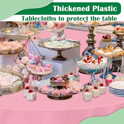 Image of Pink 14 Pack 84 Inch Plastic Tablecloths, Disposable Round Plastic Tablecloth, Party Table Cover Plastic Table Cloth