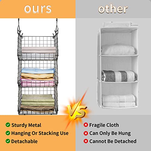 X-cosrack-3-Tier-Foldable-Closet-Organizer-Clothes-Shelves-with-5-S-Hooks-Wall-MountCabinet-Wire-Storage-Basket-Bins-for-Clothing-Sweaters-Shoes-Handbags-Clutches-Accessories-Patent-Design