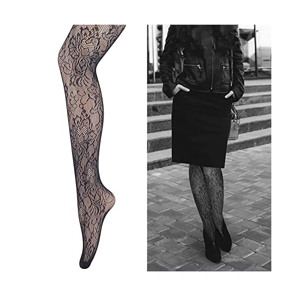 Womens Fishnet Patterned Tights Cozy Halloween Stockings Panty Hose, 4 Pack, Black - Image 6