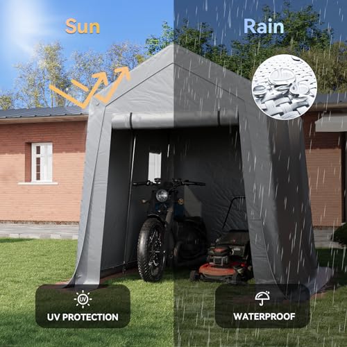 Aoxun 6x8x7 FT Outdoor Portable Storage Shed Tent for Motorcycle,Gray - Image 5