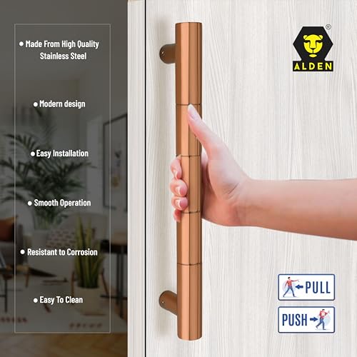 Image of ALDEN 12 inch Main Door Handle /Handle for Glass and Wooden Door /Pull and Push Stainless Steel Door Handle (PVD Rose Gold) (4 Years Warranty) (Pack of 1)