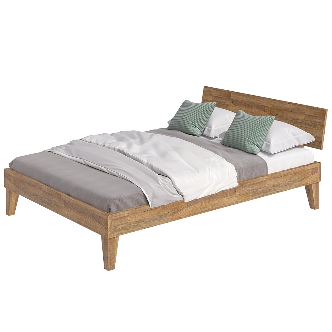 skølm Asgard Massivholzbett 140x200 cm - hochwertiges Holzbett aus Eiche mit Kopfteil – Bettgestell in Natur geölt - Bettrahmen geeignet als Doppelbett - Futonbett - Schlafzimmer Bett