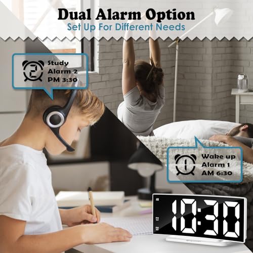 Image of LED Digital Alarm Clock for Bedroom, Plug in Clocks with Dual Alarm /Snooze /Temperature Waterproof 3 Brightness Level, Big Numbers Display and Battery Backup for Desk, Table, Office (White)