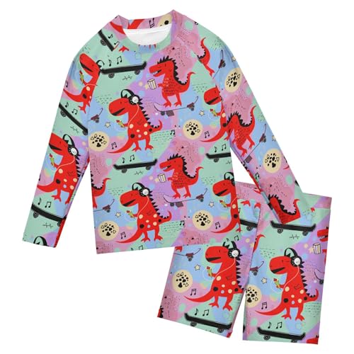 Cute Dinosaur Toddlers and Baby Boys' Swimsuit Trunk and Rashguard Set B0404086