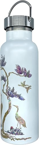 Miniatura 3 de Botella de agua con aislamiento al vacío, de acero inoxidable con boca estándar y tapa superior de rosca, 16 onzas (árbol de pino, blanco)