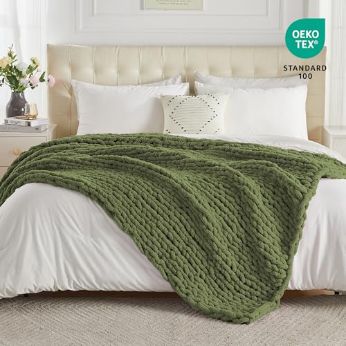 Carriediosa Chunky Knit Throw Blanket 50 x 60, 100% Hecho a Mano, Verde Oliva miniatura 4