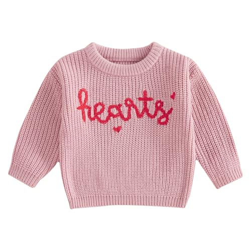 Girl Sweater Long Sleeve Crew Neck Letters Heart Winter Warm Knit Pullover Sweater Valentine’s Day Clothes