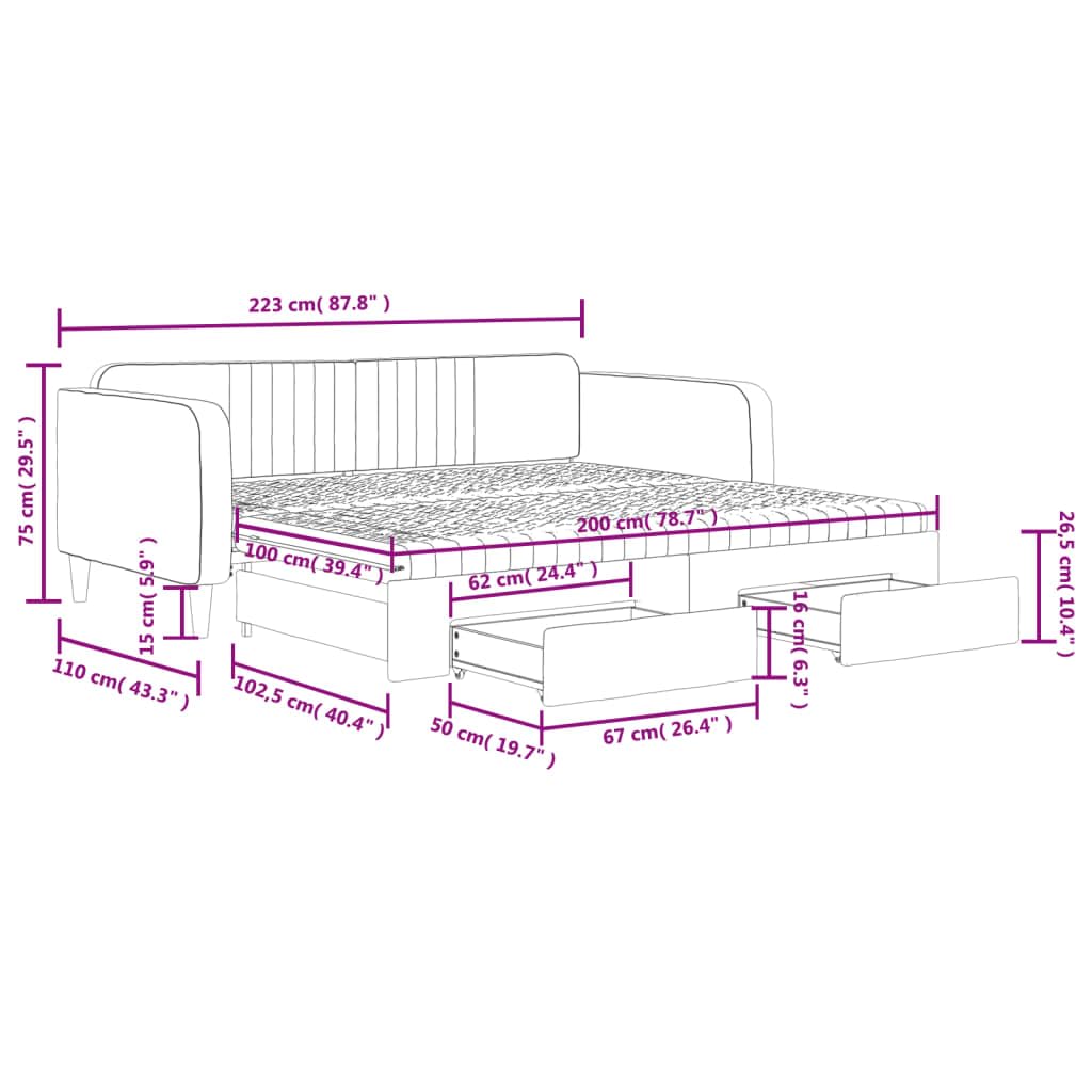 Ausziehbares Tagesbett mit Schubladen Schwarz 100x200 cm Samt Polster Doppelbett mit Lattenrost Stauraum Gästebett Kinderzimmer platzsparend komfortabler Rahmen