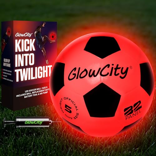 GlowCity Light Up LED Soccer Ball Blazing Red Edition|Glows in The Dark with Hi-Bright LED Lights - Size 5