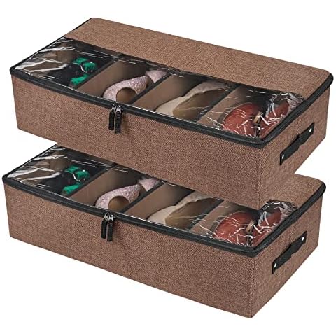 Unterbett-Kommode für Schuhe, Unterbett Aufbewahrungsbox mit Deckel 4 Fächer, Unter Bett Aufbewahrung Organizer mit verstellbaren Fächern Cover