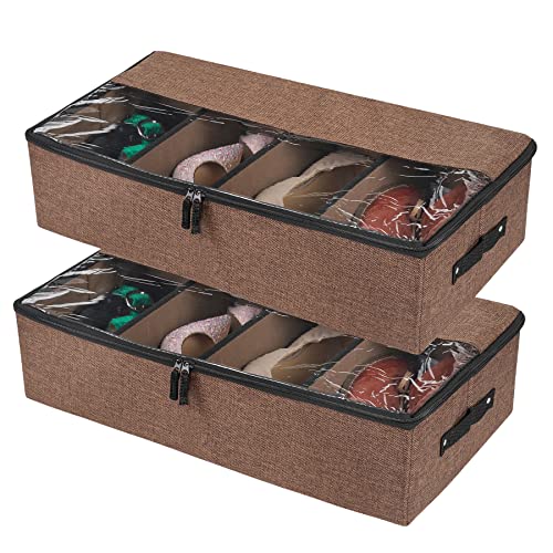 Lot de 2 boîtes de rangement sous lit avec couvercle, commode sous le lit pour chaussures, sac de rangement sous le lit avec séparateur Velcro réglable pour ranger les chaussures Cover