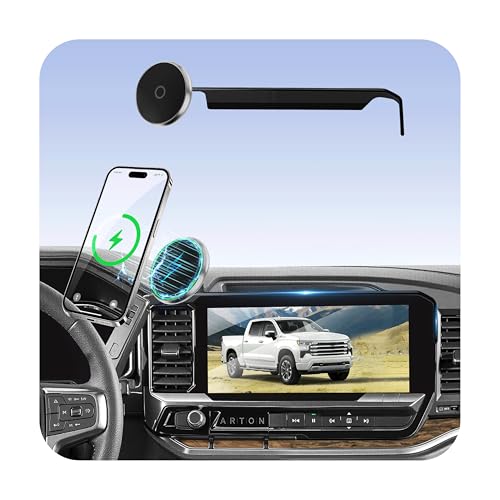 Image of Phone Holder for Chevy Silverado 1500 /2500 /3500 (2022-2026,ONLY Fits 13.4 inch Screen) /GMC Sierra, MagSafe Car Mount, 15W Magnetic Wireless Charger, 360 Rotating, Hands Free, Car Accessories Interior