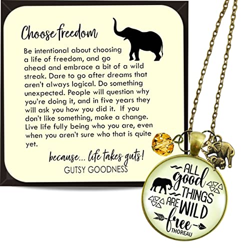 Gutsy Goodness PRNE36005078 Wild And Free Necklace Good Things Thoreau Quote Elephant Jewelry 36 Inch cover