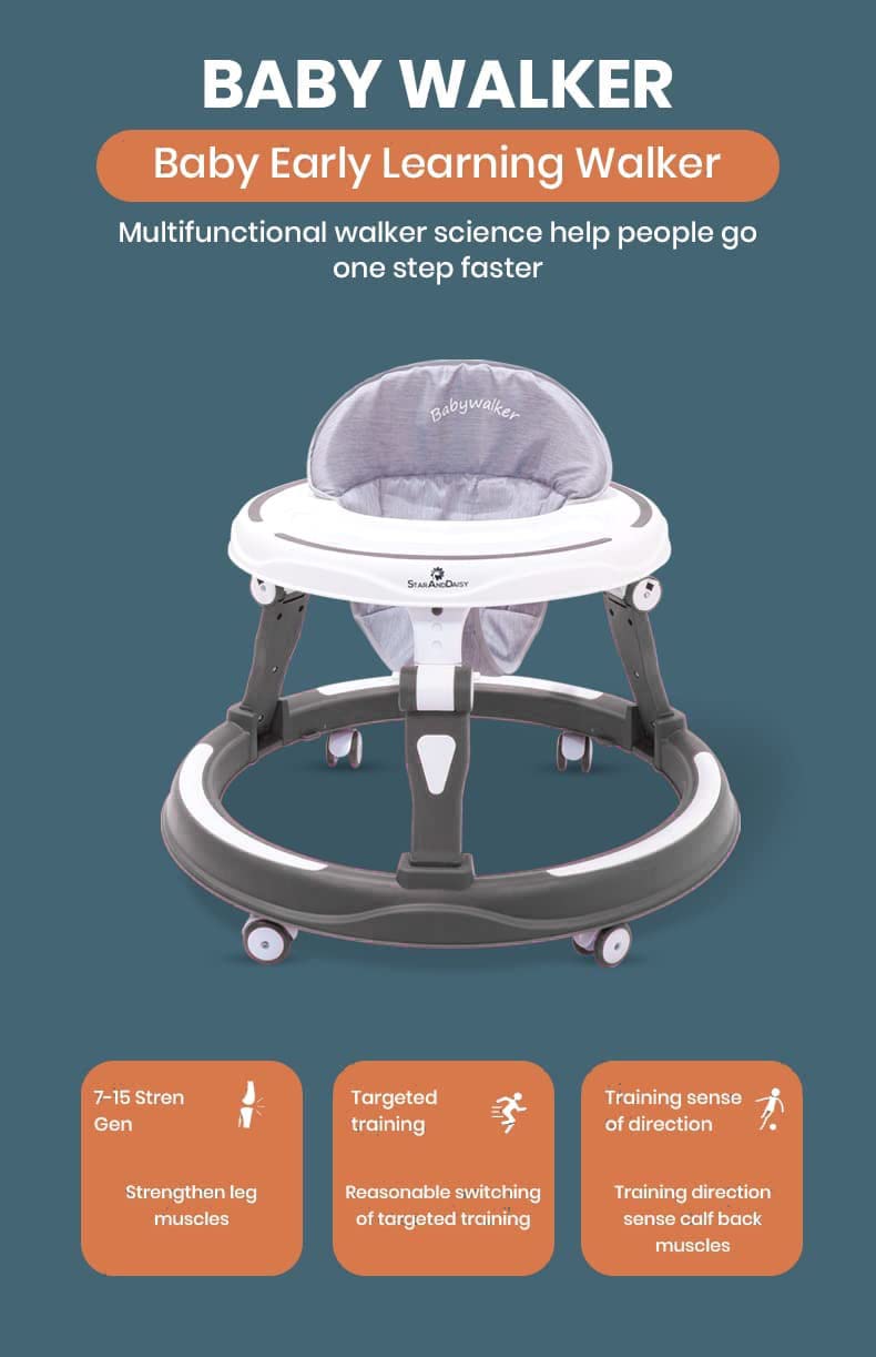 StarAndDaisy Baby Walkers 6-24 Month Boy & Girl / 360° Walker for Kids 1 Years with Multi Adjustable Height/Multi-Function Baby Walker with Anti-Rollover - (Grey) 2