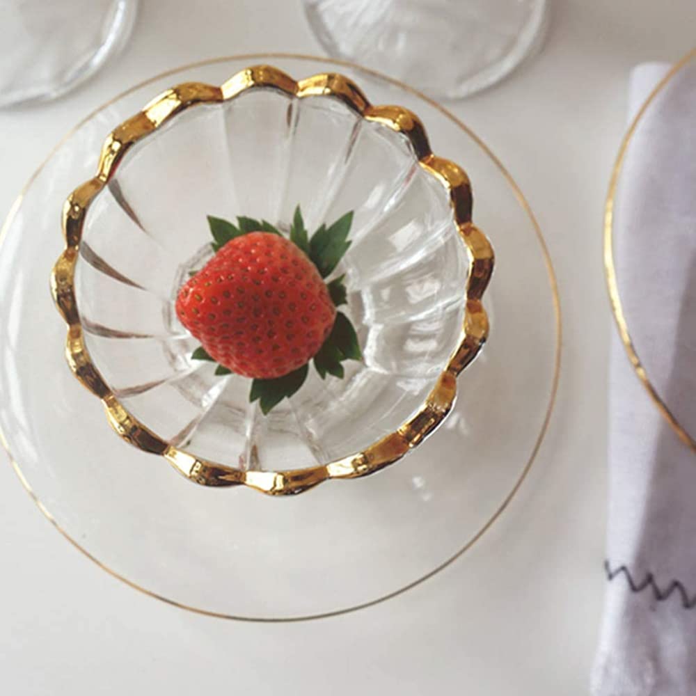 CLQ Cuencos de Postre para Helado Forma de Flor Vidrio Transparente Cristal degustación Tazas para Servir Postre Frutero-2pcs