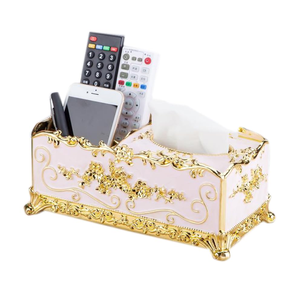 Qinqin Store Gold Pink Creative Tissue Box Cover With Remote Control Storage Box Holder Organizer Decorative Paper Facial Tisue Box Holder (, 27×13×11Cm/10.63"×5.12"×4.33")