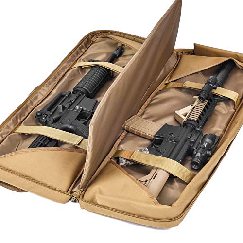 Double Long Rifle Gun Case Bag Tactical Rifle Backpack Pistol Soft Firearm Transportation Carbine Case - Lockable Compartment 36\" Brown