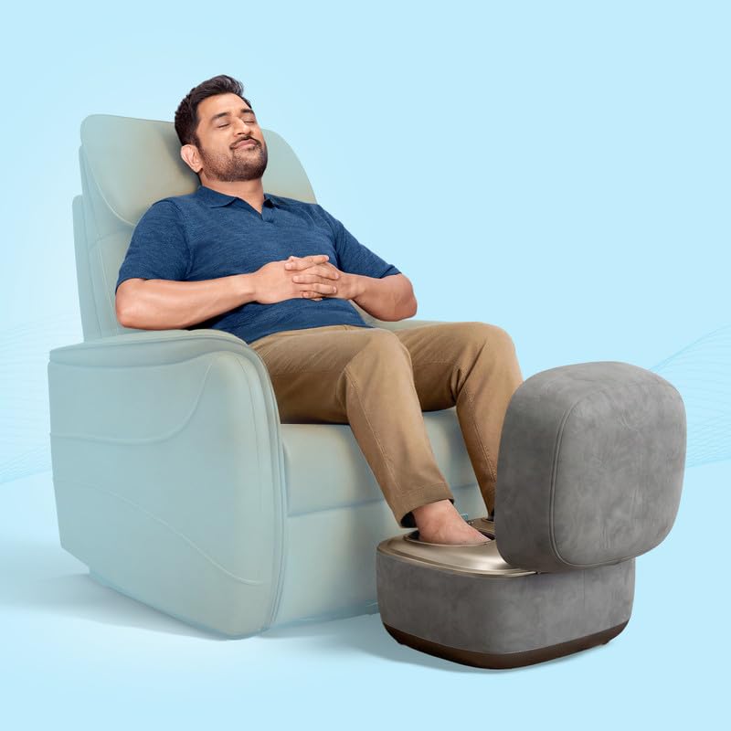 Image of The Sleep Company Wave X Foot Massager with Ottoman | 18 Custom Massage Styles | Shiatsu Rolling & Kneading, Vibration & Heat | 2-in-1 Convertible Design | Lasts up to 10 Sessions| Suede Finish | Grey Color