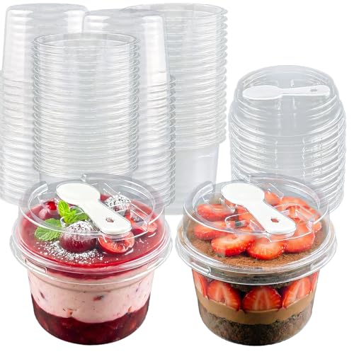 Nefocar 50 Pack 8 oz Plastic Dessert Cups with Lids and Spoons,fruit cups