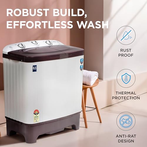 Image of Midea 6.5 kg 5 Star Semi Automatic Top Load Washing Machine Maroon, Rust Proof Body (MWMSA065PPG(MW), Rat Away Feature)