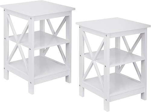 Miniatura 14 de Nouva Juego de 2 mesas auxiliares cuadradas con almacenamiento de 3 niveles, mesas auxiliares pequeñas de 16 x 16 pulgadas, mesas de noche de madera