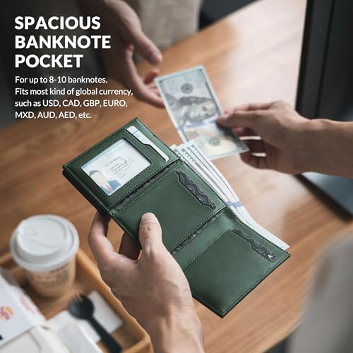 Image of VULKIT Card Holder Wallet with Coin Pocket Magnetic Closure Pop Up Cards With ID Window Leather Wallet for Cash & Credit Cards, Nappa Olive, 4 x 1 x 2.7 inches, Minimalist | with Coin Pocket