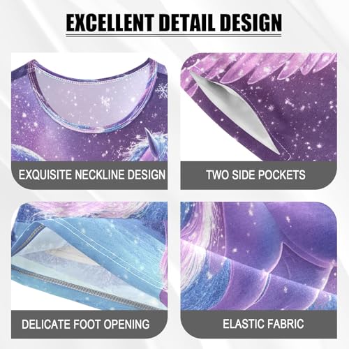 ALAZA Unicorn Wing Snowflake Pajamas Set Short Sleeve Cotton Sleepwear Summer Pjs 2 Piece 5-14Y4