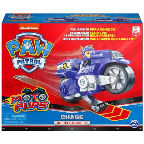 Paw Patrol 6060224 Moto Pups Chase’S Deluxe Pull Back Motorcycle Vehicle With Wheelie Feature And Toy Figure thumb #1