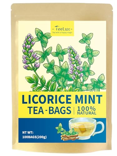 Image of TeeLux Licorice Peppermint Tea, Natural Soothing Peppermint with Sweet Licorice Root, Caffeine Free, 100 Count