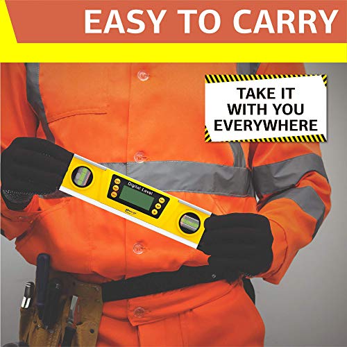 Digital Magnetic Level Tool - 10 Inch Torpedo Level and Protractor - Master Precision - IP54 Dustproof and Waterproof - Includes: 2 AAA Batteries and Carrying Case