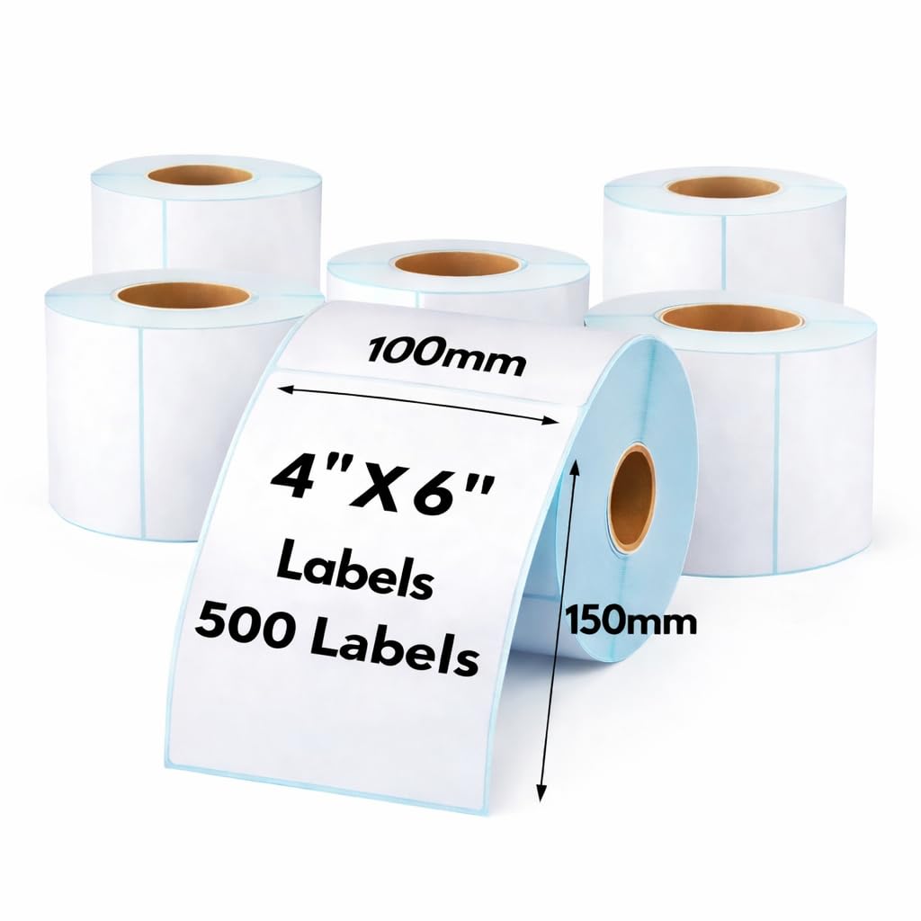 2500 Thermal Shipping Barcode Labels, 4x6 Inch (100 x 150 mm), Premium White Self-Adhesive, Commercial Grade for Direct Thermal Printer - Compatible with Amazon, Royal Mail, FedEx (5 Rolls)