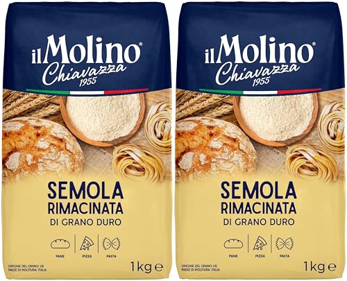 il Molino Chiavazza Semola Rimacinata 1kg - Pack of 2 | Premium Italian Semolina Flour for Pizza Breads & Fresh Pasta