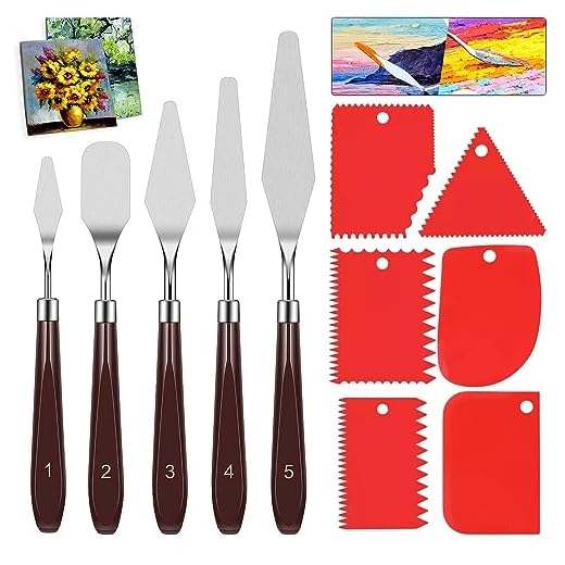 Juego de Espátula para Pintura al óleo LEAFS 5 Piezas Espatulas Pintura Acero Inoxidable Cuchillo de Pintura con 6 Raspador de Plástico para La Pintura de Arte Artesanal
