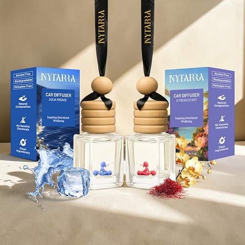 Image of Nytarra Car Perfumes Luxury Combo - A Fresh Start & Aqua Mirage, No-Alcohol & Long-Lasting Fragrance Diffuser, Best Car Air Freshener, Premium Car Scent Hanging Pod