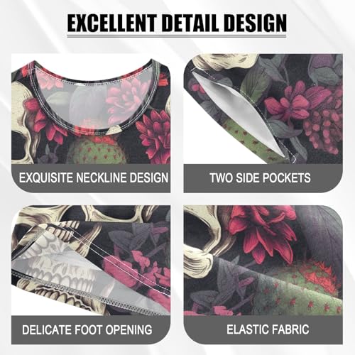ALAZA Skull Flowers Cactus Pajama Set Short Sleeve Sleepwear Soft Lounge Nightwear4