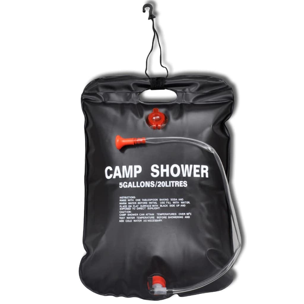 Campingdusche Solar L STK. aus PVC, Schwarze Outdoordusche mit Ventil und Brause, Faltbarer Wasserbeutel für Camping, Wandern, Strand, Festival und Gartenhygiene