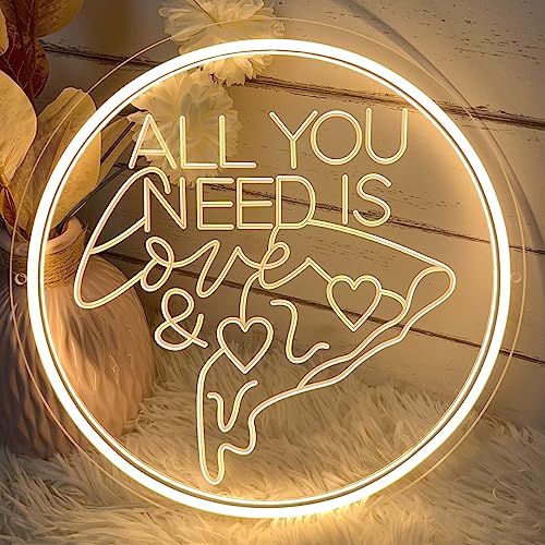 Image of All You Need Is Love &Pizza Neon Sign For Wall Decor 3D Art Carving Design Indoor Bedroom Led Neon Signs Backdrop Flex Christmas Party Business Room Shop Window Birthday Gift(Warm White,USB,30x30CM)