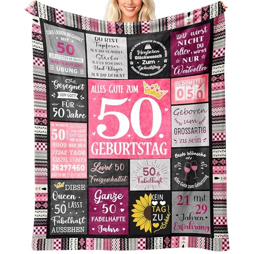Keyck 50 Geburtstag Frauen, 50. Geburtstag Frauen, Geschenke zum 50 Geburtstag Frau, Geburtstagsgeschenk für Frau 50, 50 Geburtstag Geschenk, Deko Kuscheldecke 150x130CM