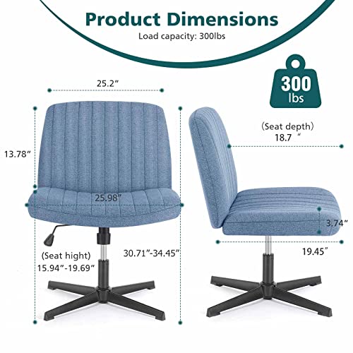Office Chair Armless Desk Chair No Wheels, Cross Legged Office Chair Wide Home Office Desk Chairs, Adjustable Swivel Padded Fabric Vanity Task Computer Chair #TOP1
