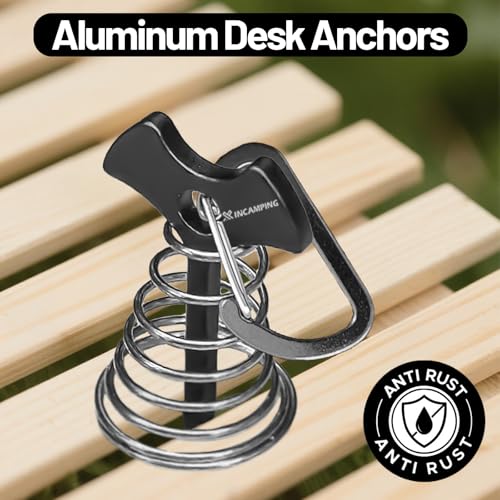 Anclajes para terraza con mosquetones - Pack de 12 piezas, anclajes de aluminio 7075, estacas de tienda estilo espina de pez, tensores y ajustadores de cuerda a prueba de viento para tiendas, toldos y muebles de camping negro miniatura 2