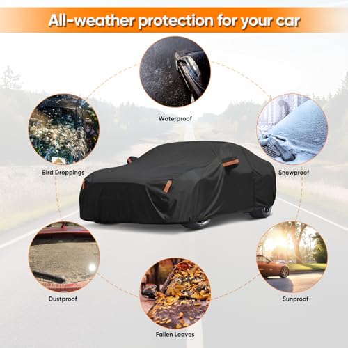 Image of Car Cover Custom Fit for Ford Mustang 1994-2026, Outdoor Waterproof All Weather Heavy Duty Full Exterior GT Cover for Sun Rain Snow UV Dust Protection with Door Zipper