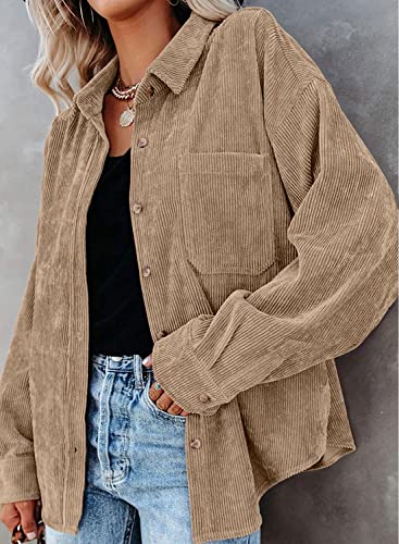 MIHOLL Womens Corduroy Button Down Shirts Casual Long Sleeve Jacket Oversized Boyfriend Blouses Tops with Pockets3
