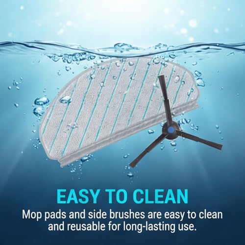 Image of Mop Refill Microfibre Mop Pads & Side Brush Replacement Kit Compatible with Ecovacs DEEBOT N20 N30 N30 Plus Robot Vacuum Spare Parts 4 Pads 4 Brushes Home Floor Cleaning Accessories