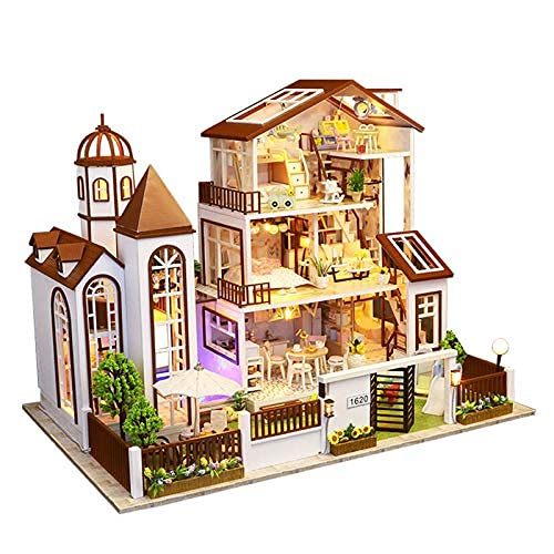 DIY Puppenhaus Modell Holz Handgemachtes Schlossmodell, Großes Villa Modell Ausgestattet Mit Möbeln Led-Leuchten Und…