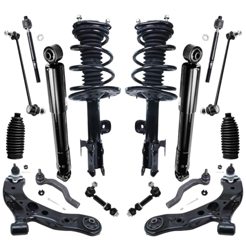 Image of Detroit Axle - 3.5L Front 16pc Suspension Kit for 2006-2012 Toyota RAV4 2007 2008 2009 2010 2011, 2 Ready Struts 2 Rear Shock Absorbers 2 Lower Control Arms 4 Tie Rods 4 Front Rear Sway Bars 2 Boots