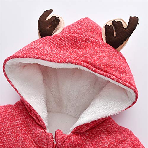 Baby Hooded Romper Kerst Herten Uit Één Stuk Winter Jumpsuit Drie-Lagen Gewatteerde Katoen Plus Fluwelen Jumpsuit Baby Snowsuit,Red,73cm - Afbeelding 5