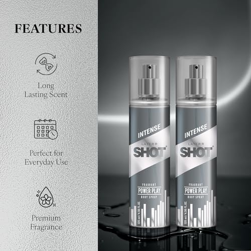 Image of Layer'r Shot Power Play Body Spray Combo for Men 135ml Pack of 2 | Premium Long-Lasting Fragrance | Bergamot, Sage, Leather & Oakmoss Notes | Everyday Deodorant | Skin-Friendly Perfume