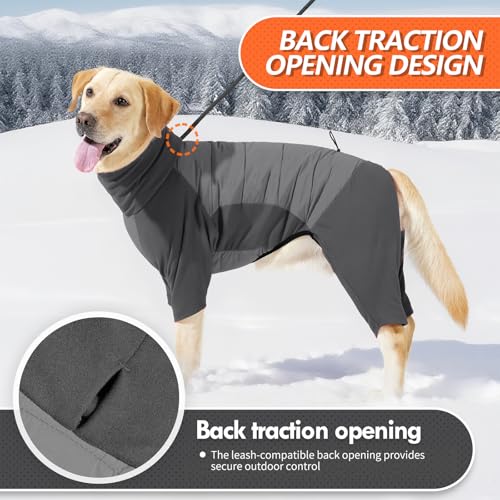 Image of BRKURLEG Full Body Dog Winter Coat Warm Fleece Pullover Pajamas, Four Legs Covered Windproof Dog Jacket for Small to Large Dogs, Turtleneck Dogs Snowsuit, Pet Cold Weather Clothes, Grey XL